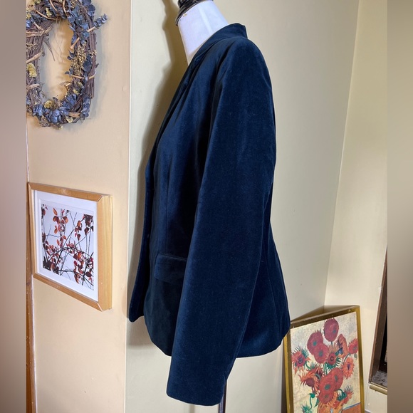 JUDITH HART Size 14 Green Velvet Blazer 2 Rhinestone Buttons Holiday Cotton $139 - Picture 8 of 12